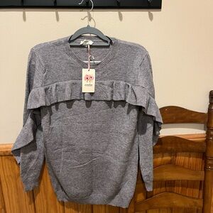 Entro Gray Ruffle Crewneck Sweater